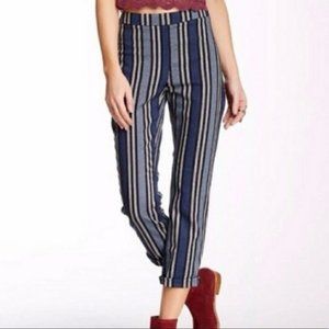 Free People Navy Blue Striped Linen Cropped Pants